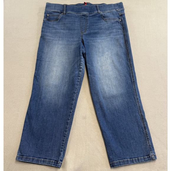 Spanx 3X Petite Denim Cropped Straight Leg Med Wash Jeans Pull On - Picture 1 of 12